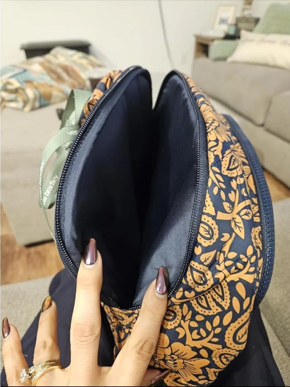 Vera Bradley Quilted Floral  Paisley Backpack in Navy & Tan